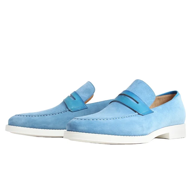 GFMA New Casual Cow Suede Men's Loafers Shoes Blue Slip-On Flat Fashion Footwear Male Brand Patina Bespoke Customized Zapatos