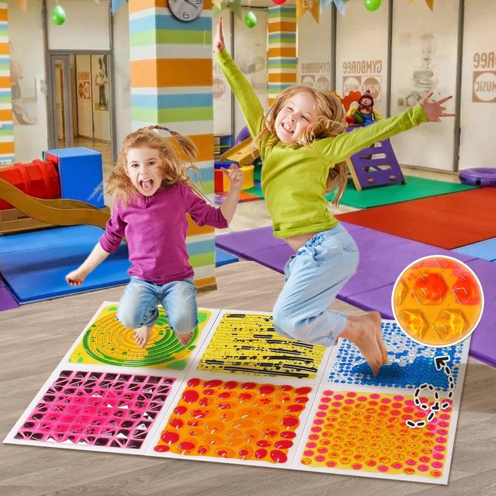 Carreaux de sol liquides texturés pour autisme, jouets éducatifs antidérapants, tapis de massage en gel avec effet lave pour enfants