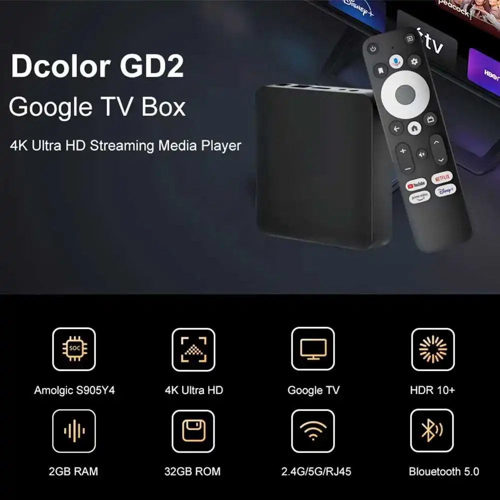 Latest Model Dcolor GD2 Google Certified Android 12 TV BOX S905y4 Set Top Box 4k Tv Panel