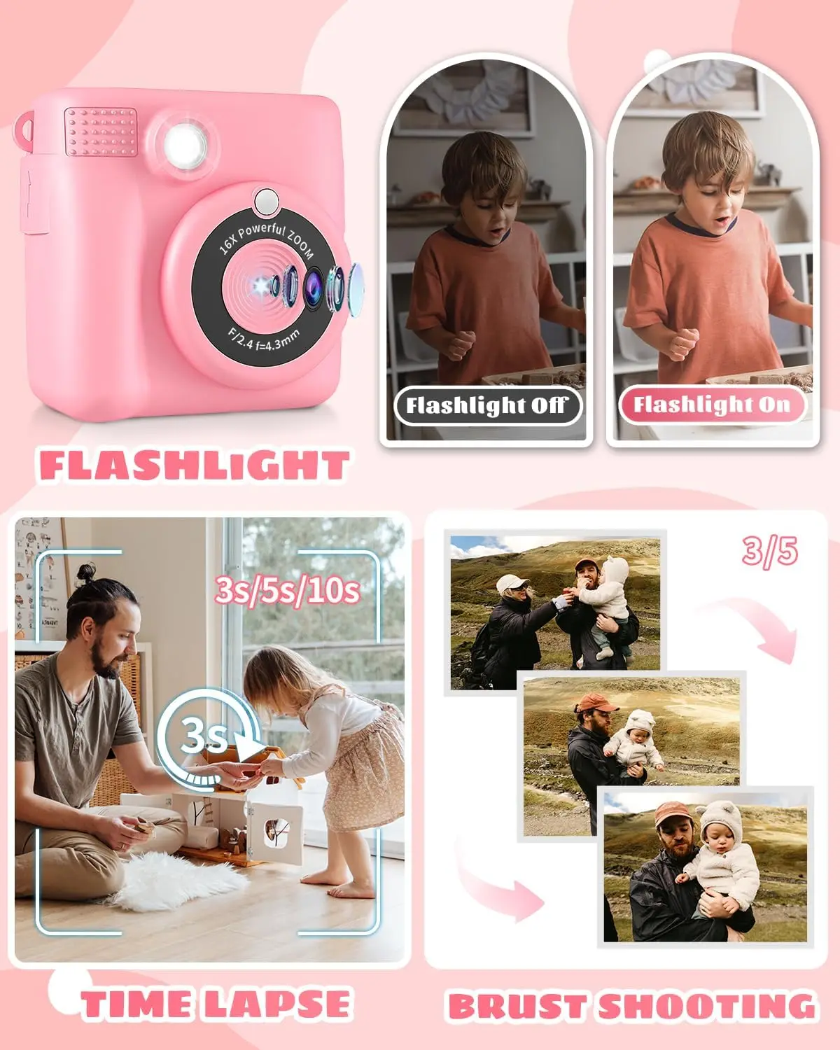 Appareil Photo Instantané Enfant – Impression Couleur 5 Teintes – 48 MP, Vidéo 1080P – Cadeau Garçon Fille 3-12 Ans - 7