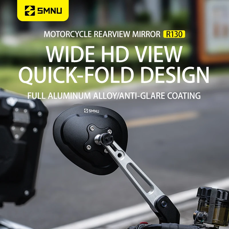 SMNU Motorcycle Mirror with Expansion Ball Head Base Handlebar Mirror Hydrophobic Motorcycle Aluminum Alloy Rear-view Mirror