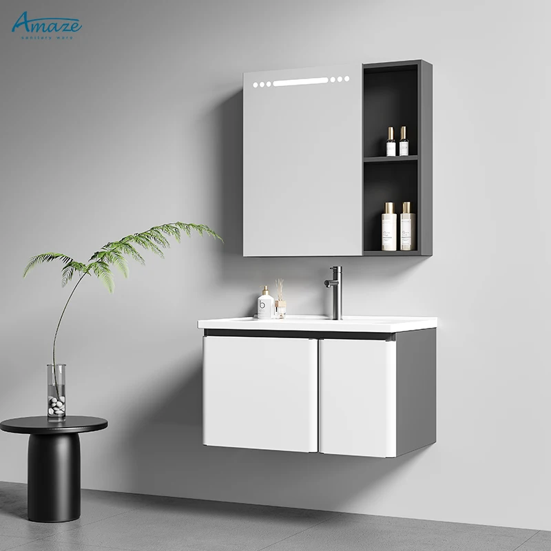 Luxury ceramic sanitary ware bathroom vanity sink wash basin stainless steel bathroom cabinet with mirror manufacture