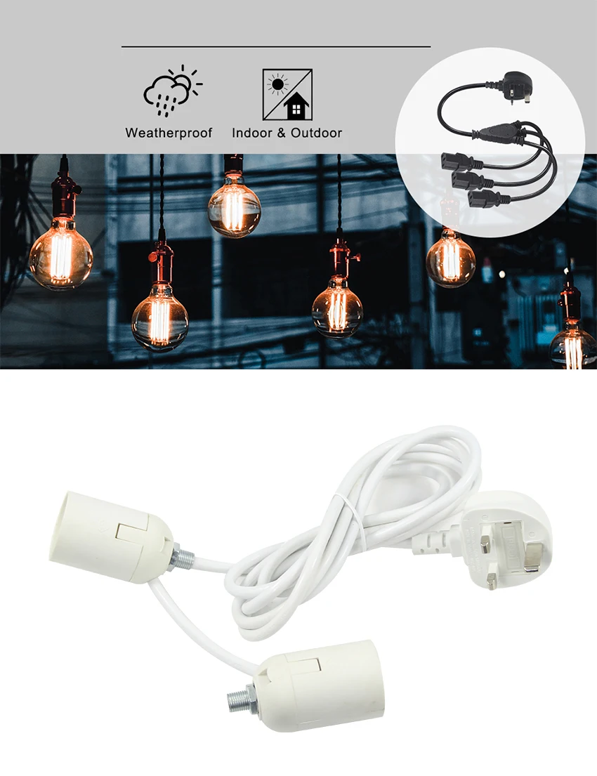 Grounding Cable Uk Plug Extension British Type 3 Pin Dual E27 Lamps