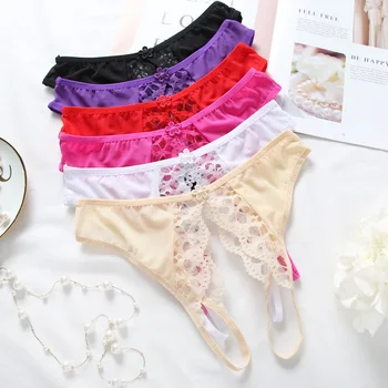Crotchless Lingerie Women Thongs G strings Lace Panties Low-rise Open Crotch Briefs for Sex Transparent Underwear