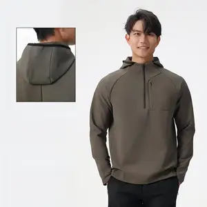Casual Simple Style Men's Half-Zipper Blank Polyester Hoodie Spring Autumn Soft Anti-wrinkle Solid Color Regular Hooded Hoodies