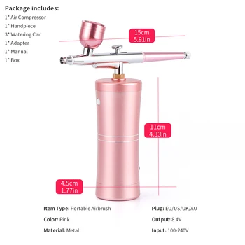 Portable Airbrush For Model Nail Tattoo Cake Decorating Oxygen Spa  Treatment Mist 0.3mm Nozzle Spray High Pressure For Deep Skin