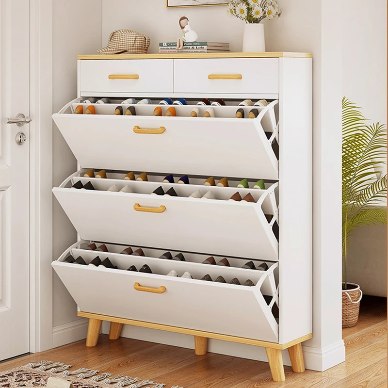 Modern Entryway 2 Drawer Large Capacity White Wooden Shoe Cabinet Storage Rack Japanese Meuble Chaussure for Home Cabinet