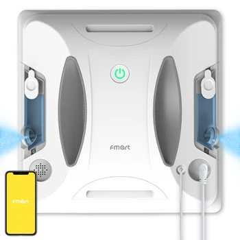Fmart W6 Smart Home Square White Window Robot Cleaner with Ultrasonic Double-side Atomized Remote Control for Household Windows