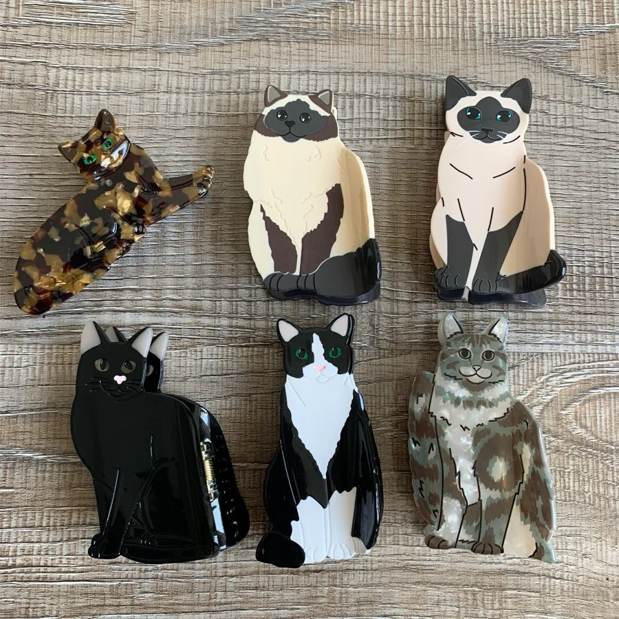 New Korean French Cute Cat Hair Claws Clips for Women Girl Cartoon Acetate Hair Clamp Shark Hairpins Ponytail Holder Jewelry