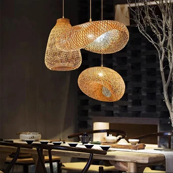 Hotel Rattan Chandelier Shade Modern Creative Hanging Lights Led Decorative Rattan Pendant Light