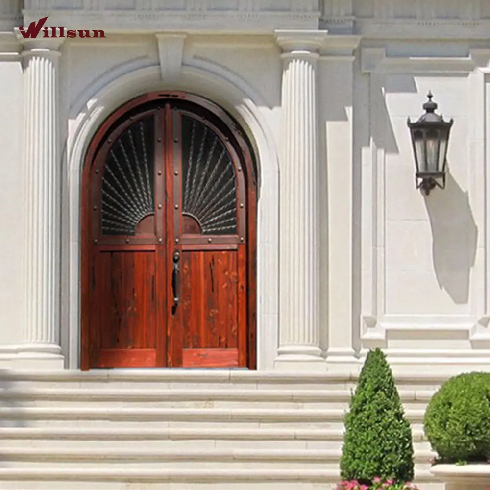 Factory Price Arch Main Gate Design Round Entry Doors With Vision Window Sidelites