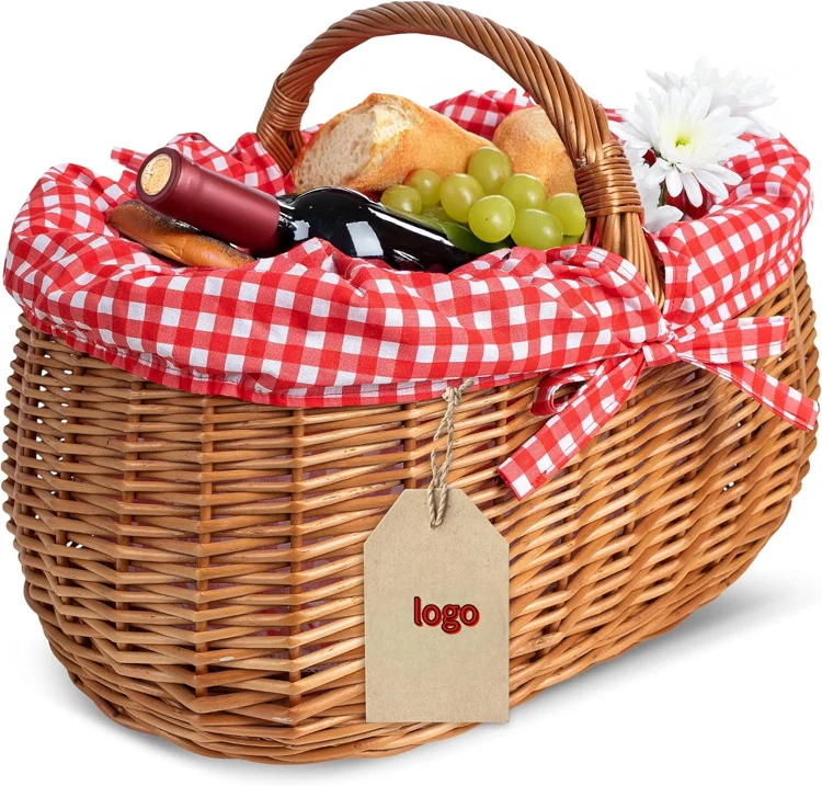 JY Creative Home Large Wicker Picnic Basket with Handle Shopping Basket Braided Holiday Empty Gift Willow Basket With Handle