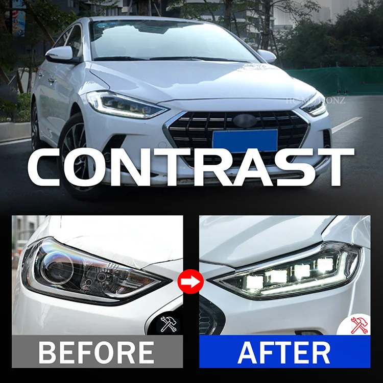 HCmotion Manufacturer 6th Gen Avante Animation DRL Head Lights 4 LED Lens 2016 2017 2018 Front Lamps For Hyundai Elantra