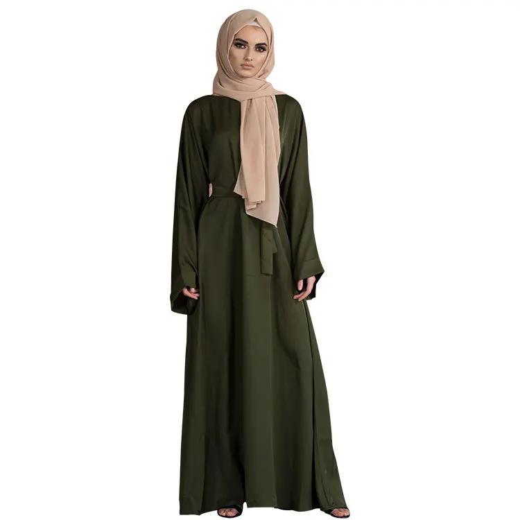 Free Sample Woman's Robe Islam Abayas for Women Loose Muslim Prayer Islamic Clothes With Belt