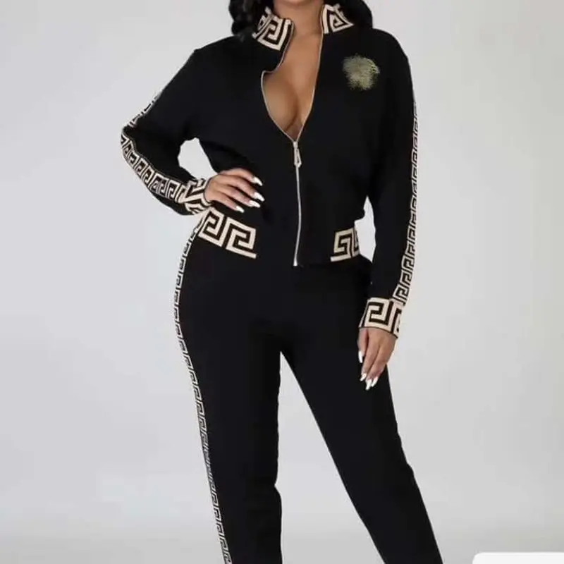 Zipper Women Fall 2021 Jogging Suits Wholesale Sweater 2 Piece Cotton Jogging Training Wear