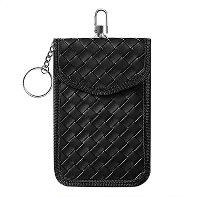 Weave Leather Faraday Pouch for Car Keys with RFID Knit Leather