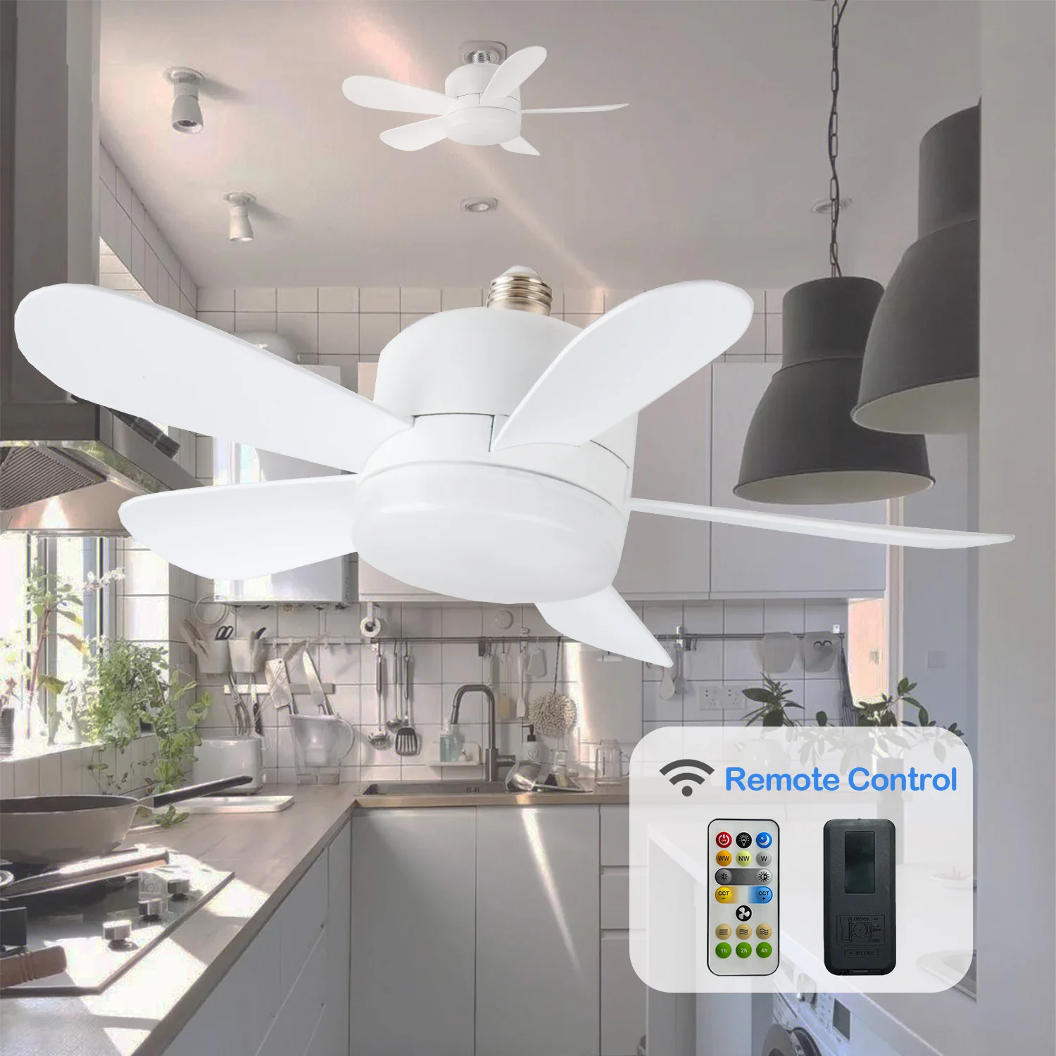 Led Farmhouse Ceiling Fan And Light Dimmable 16'' Home Kitchen Socket