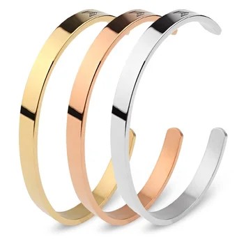 Personalized Simple Design Rose Gold 18k Gold Plated Engraved Custom Cuff Bangle Bracelet
