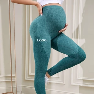 Women's Seamless Knit Yoga Leggings High Waist Maternity Gym Clothes Moisture-Wicking Quick-Dry Breathable 9-Point Sportswear
