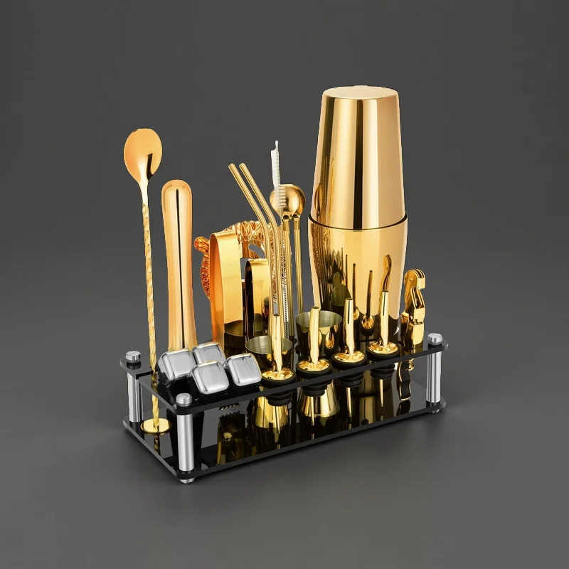 Wholesale Stainless Steel Cocktail Shaker Set Professional Bartender Tool Kit Combination Diagonal Cross Reusable 550/750ml with Custom Logo