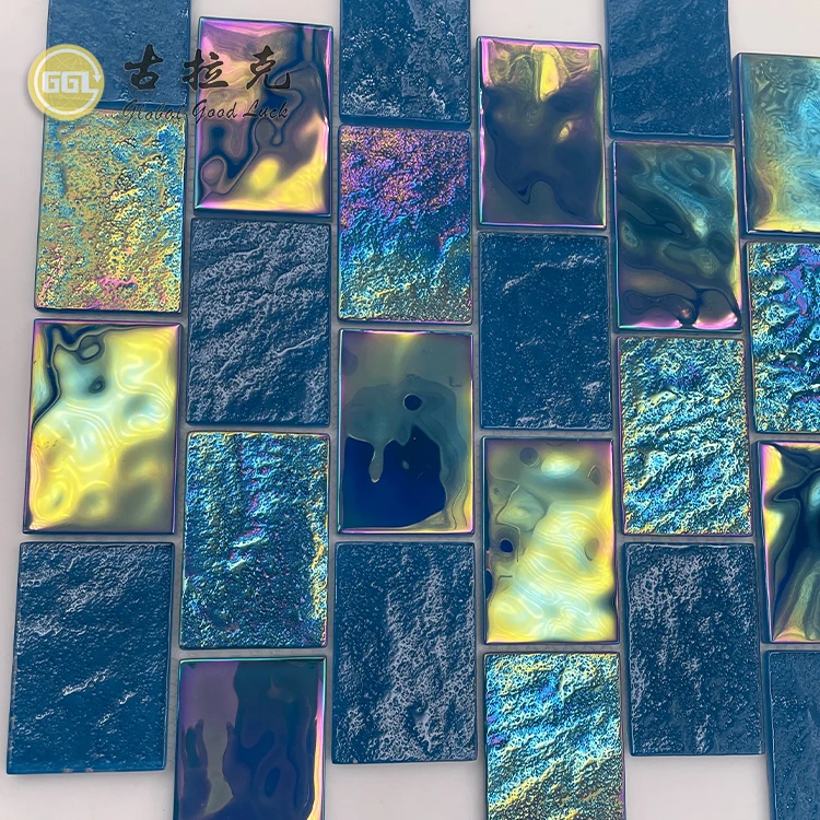 Hot Blue Color Iridescent Glass Mosaic Tile Swimming Glass Pool Mosaic Tile Outdoor Mosaic Tile