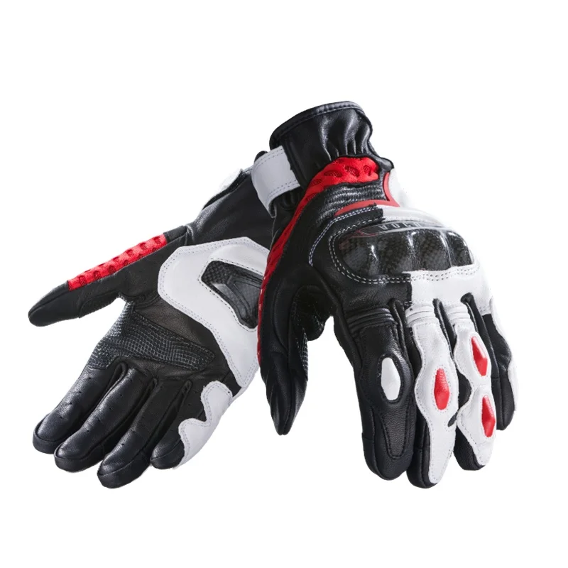 Unisex Outdoor Cycling Motorcycle Handlebar Leather Gloves Touch Screen Full Finger Carbon Shell Hand Gloves For Bike Motorcycle