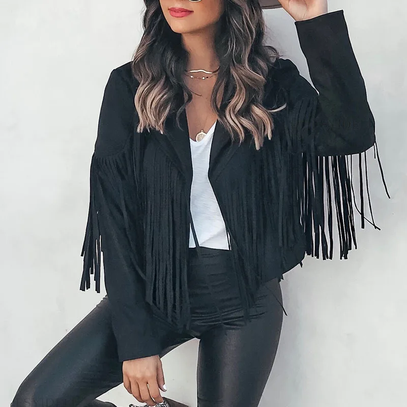 Women's Fringe Jacket Faux Suede Leather Jackets Fashion Tassel Moto Biker  Cropped Coats Cardigan 70s Hippie Clothes : : Clothing, Shoes 