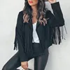 Black Faux Suede Leather Fringe Jacket Tassel Coat