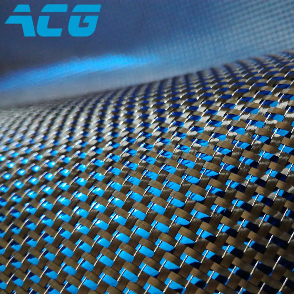Twill Woven Blue Carbon Aramid Fabric / 2x2 0.28MM Thickness Carbon Kevlar  Fabric