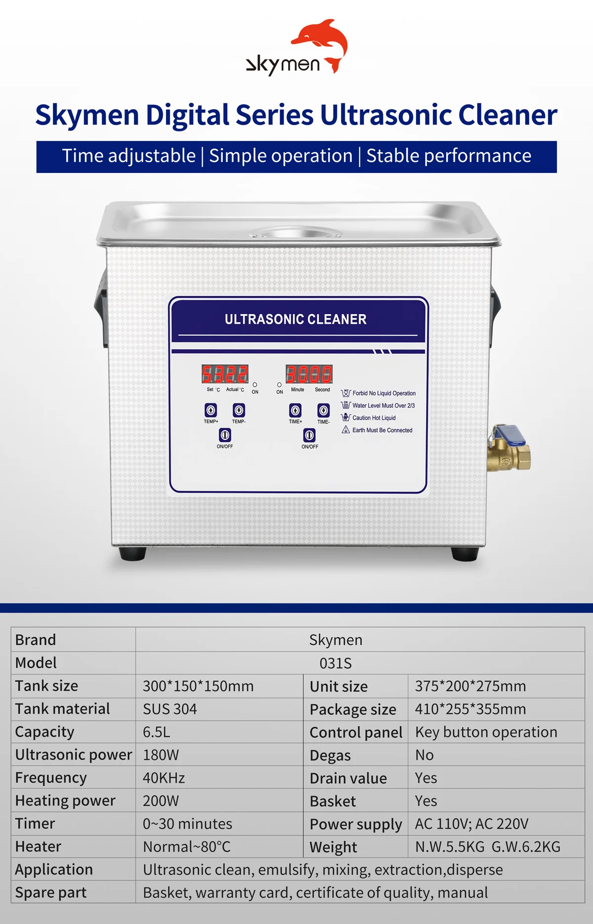 180w Ultrasonic Cleaner 6.5l Bath Heater Industrial Cleaning Machine