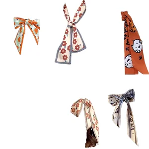 Korean Style Women's Retro Temperament Hair Band Cloth Thousand Bird Lattice Multi-Style Horsetail Bow Ribbon for Girls