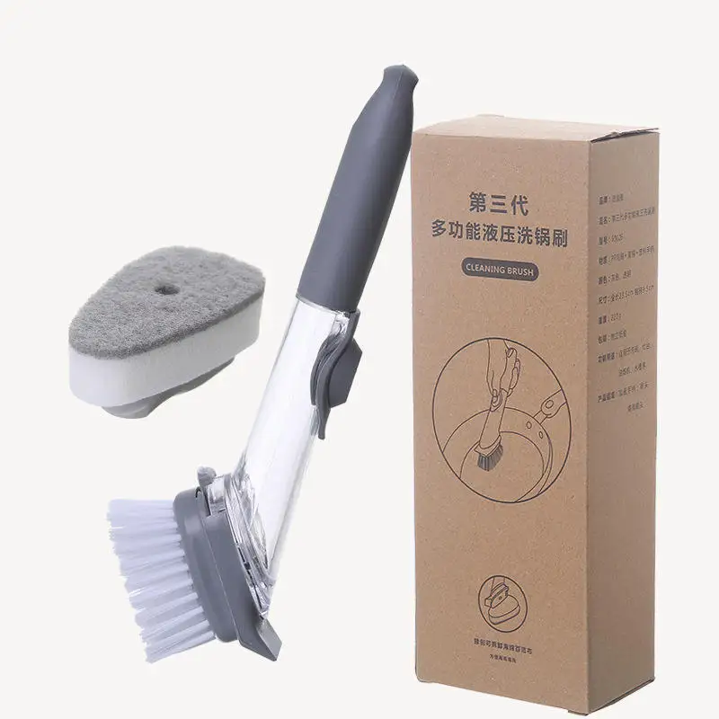 Automatic Liquid Filling Type Multifunctional Long Handle Clean Artifact Hydraulic Brush Home Kitchen Dishwashing Brush factory