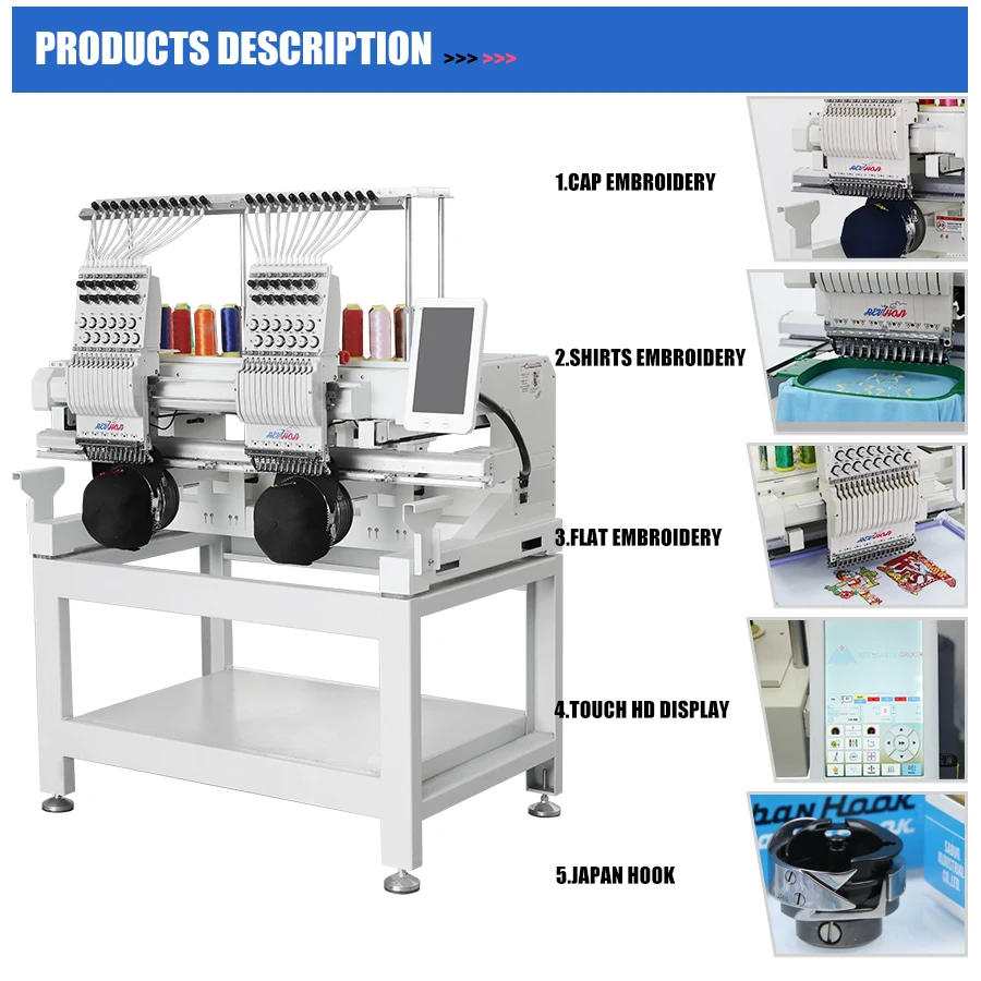 REVHON Embroidery Machine Automatic 2 Head 9/12/15 Needle High Speed Socks Embroidery Machine Leather Jack