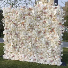 Luxurious White Champagne Event Backdrop Artificial Rose Orchid Flower Wall Roll Up Cloth Back