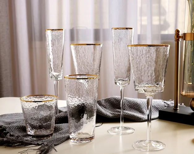 CHINABRETT - Creative Crystal Champagne Glass Goblet Red Wine Glass With Gold Rim Gold rim glass cup 14