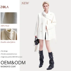 Women's Winter Double-Sided Wool Short Coat with Double-Breasted Buttons Casual Outerwear