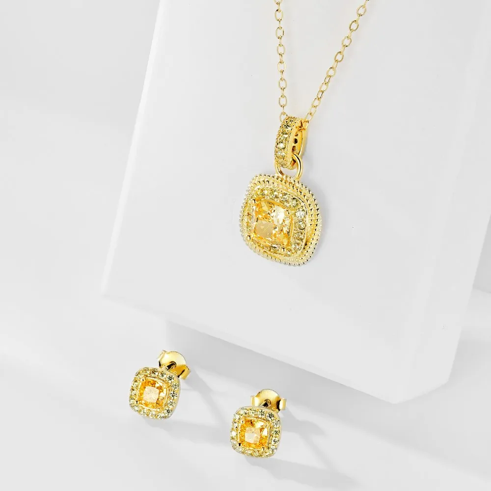 KAKODIY Fashion luxury boutique jewelry 18K gold plated 925 sterling silver necklace set square pendant Cubic Zirconia necklace for women detail 2