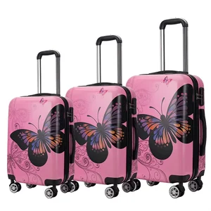 High Quality PC Material Pink Butterfly Print Pattern Waterproof Luggage Cases Large Capacity Portable Boarding Luggage