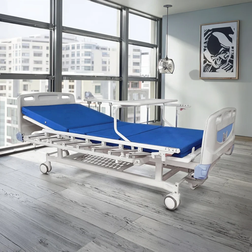 Manual Hospital Bed Adjustable Back Rest Foldable Metal Rails PP Headboard Modern Design Stainless Steel Base Infusion CE ISO 2