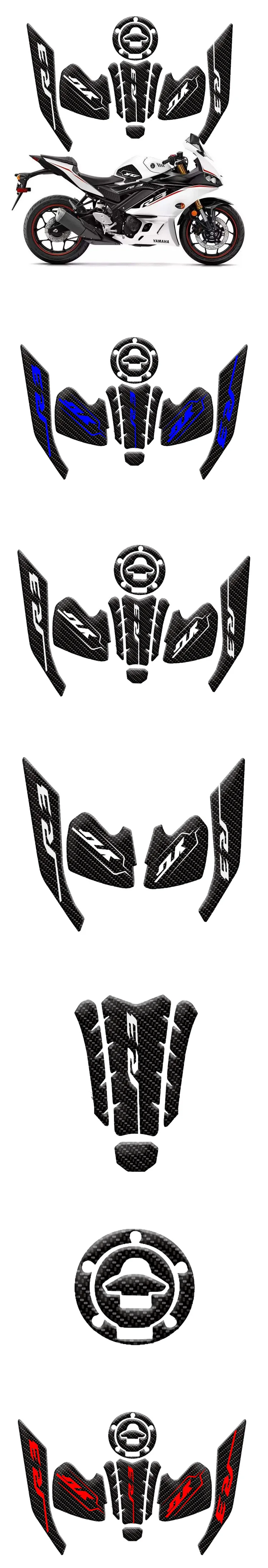 Fit Yamaha Stickers for helmet tank RED & Carbon Fiber 5 pcs YZF R3 R1S FJR1300 