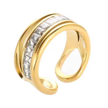 Fashion Cuff Ring 18K Gold Plated Diamond Ring 316LStainless Steel Ring for Women