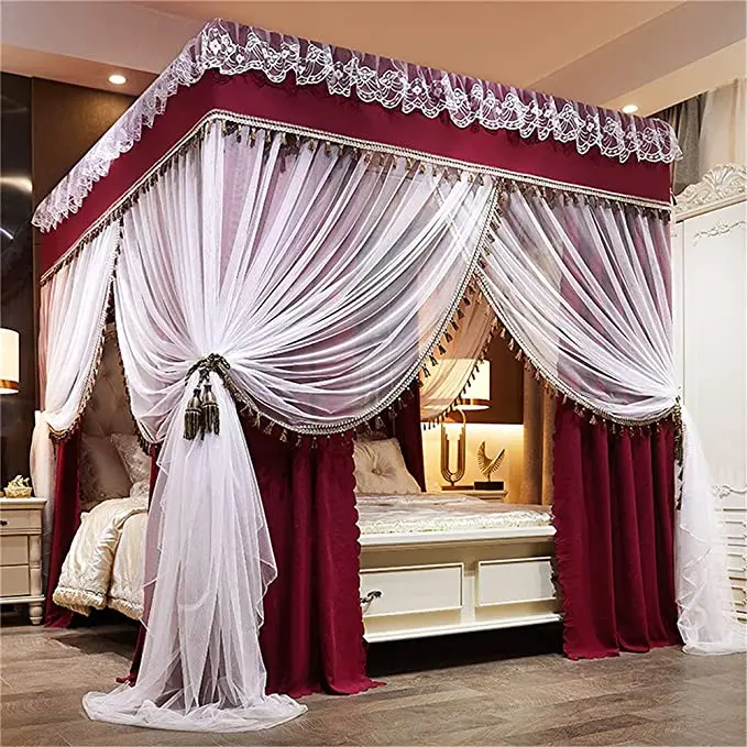 Double layer luxury square bed canopy 4 student foldable nylon 4 corner mosquito net frame with bed mosquito bed net