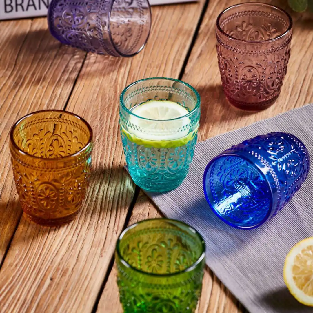 Embossed Colored Tumblers Whiskey Heat-resistant Thickened Hammer Glass Cup for Office