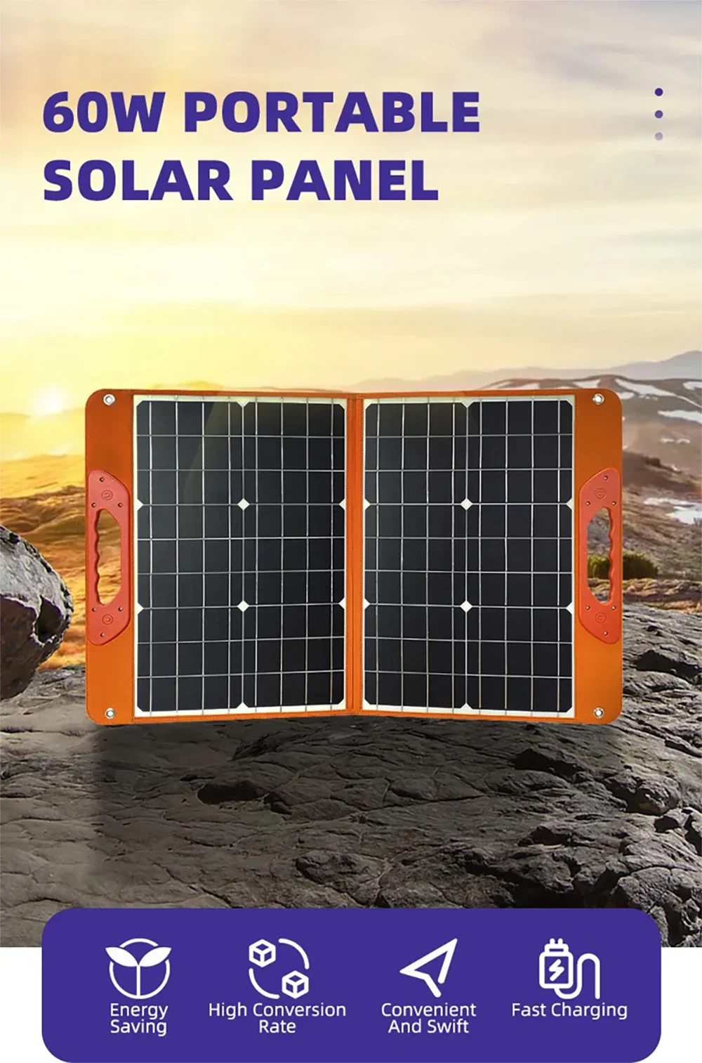 Portable Foldable Solar Panel 60w100w200w 2 Fold Monocrystalline