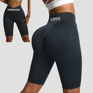 Seamless Solid New High-waisted Women's Fitness Hip-lifting Running Knee Length Shorts Capri Yoga Shorts