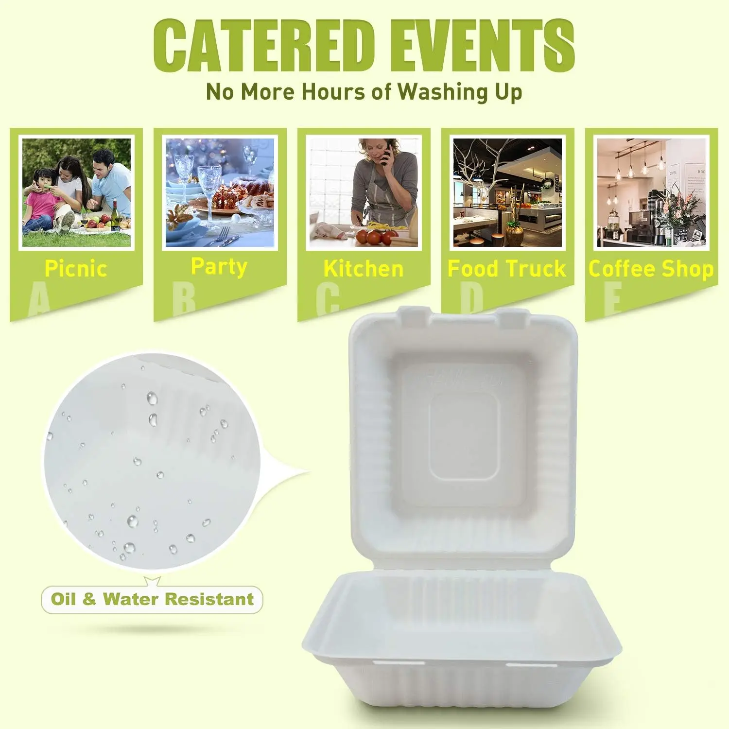 Biodegradable 8x8 Inch Sugarcane Clamshell Packaging Food Lunch Boxes ...