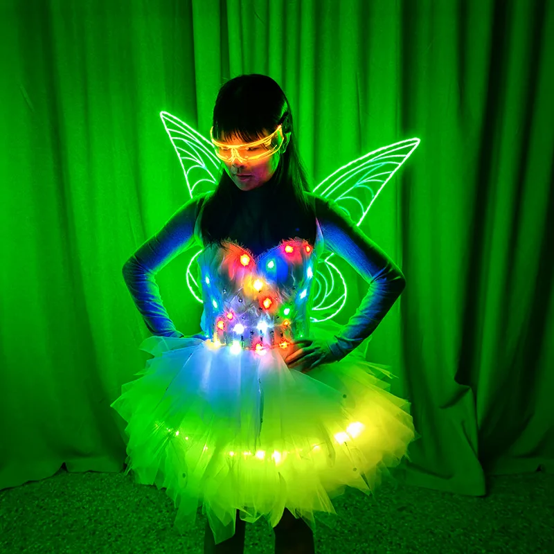 LED Glowing butterfly wings Disco Light fairy Dress bar KTV Liquor  Atmosphere Prop Stage Performance Outfit