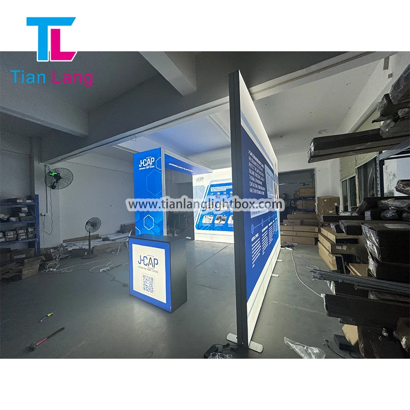10x20ft vlastní expo propagace aluminiový SEG polysterová látka snadné sestavení LED výstavní stánek osvětlené pozadí rozkladný svítící box