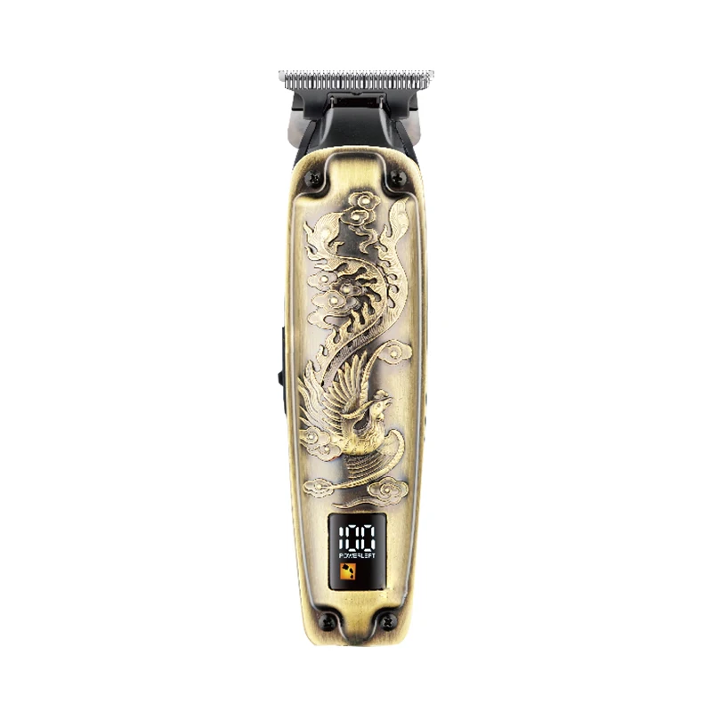 KM1599 Brand Kemei 5W 6500RPM LCD Relief Bronze Body Hair Beard Electrical Professional Shaver 1mm Adaptor  European Trimmer CE