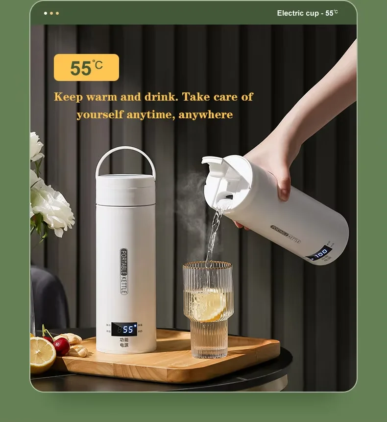 Intelligent Heating Electric Water Cup with Integrated Insulation Cup, Portable Travel Office Mini Small Stainless Steel Kettle